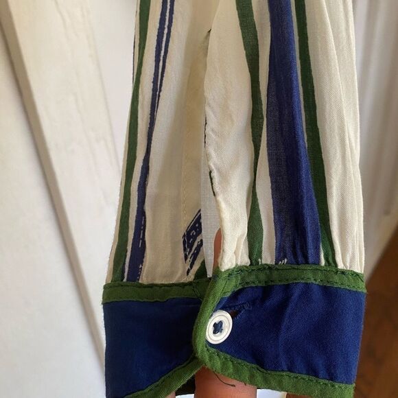 Maeve retro Blue and Green Button Down Blouse - Picture 6 of 9